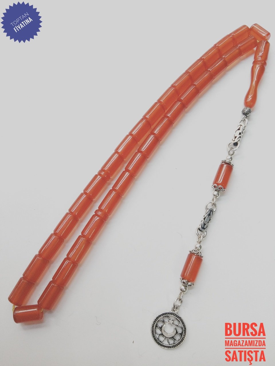 Zar Renginde 925 Ayar Gümüş Püsküllü Sıkma Kehribar Tesbih