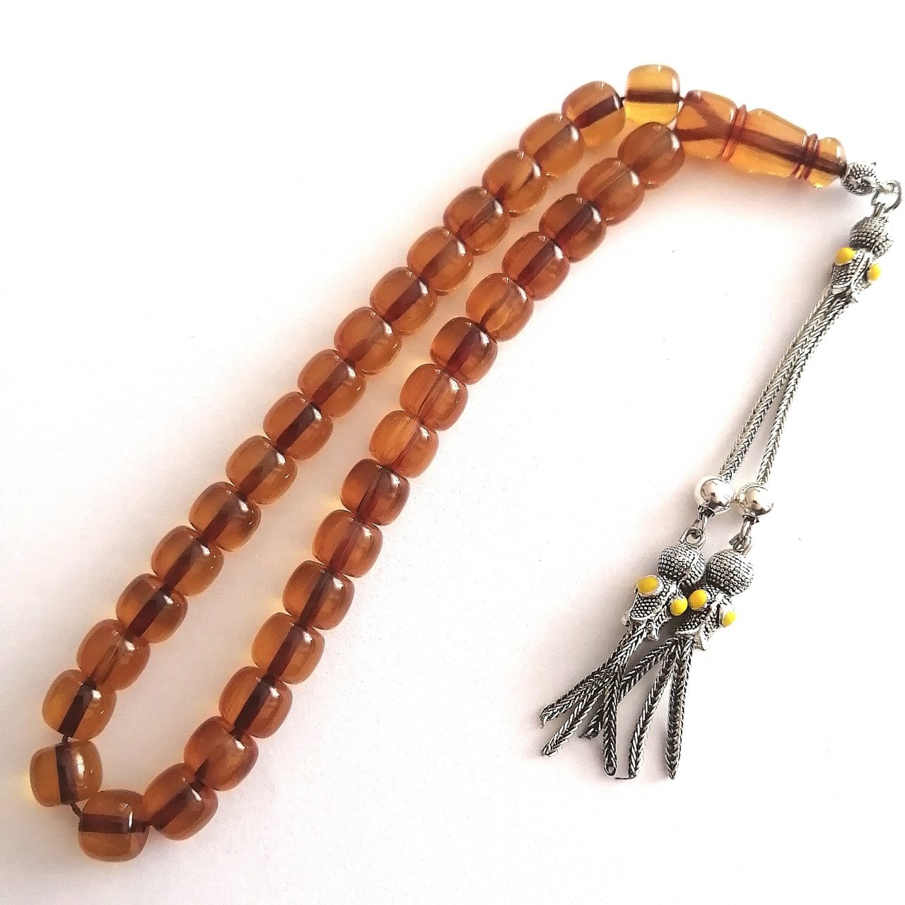 Alpaka Püsküllü Yeni Döküm  Malzeme Fıçı Kesim Ateş Kehribar Tesbih