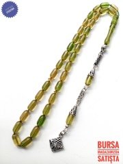 925 Ayar Gümüş Püsküllü Kapsül Kesim Sıkma Kehribar Tesbih