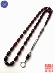 925 Ayar Gümüş Püsküllü Hareli Sıkma Kehribar Tesbih