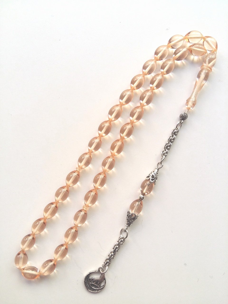 925 Ayar Gümüş Püsküllü Sıkma Kehribar Tesbih