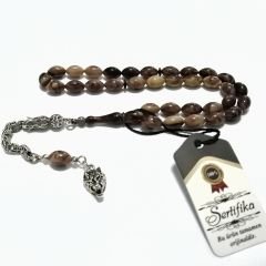 Gümüş Kaplama Alpaka Püsküllü Beyzi Kesim Sıkma Kehribar Tesbih