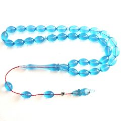 Sistem Püsküllü İmzalı Mavi Renk Uçak Camı Malzemesi Tesbih