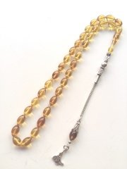 925 Ayar Gümüş Püsküllü Sıkma Kehribar Tesbih