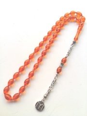 925 Ayar Gümüş Püsküllü Sıkma Kehribar Tesbih