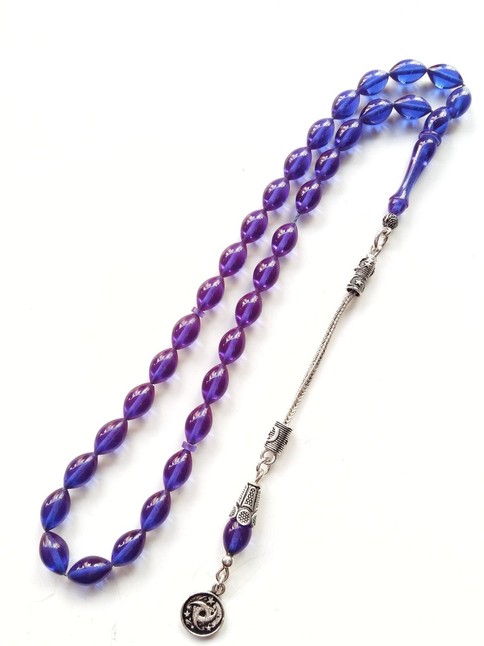 925 Ayar Gümüş Püsküllü Sıkma Kehribar Tesbih