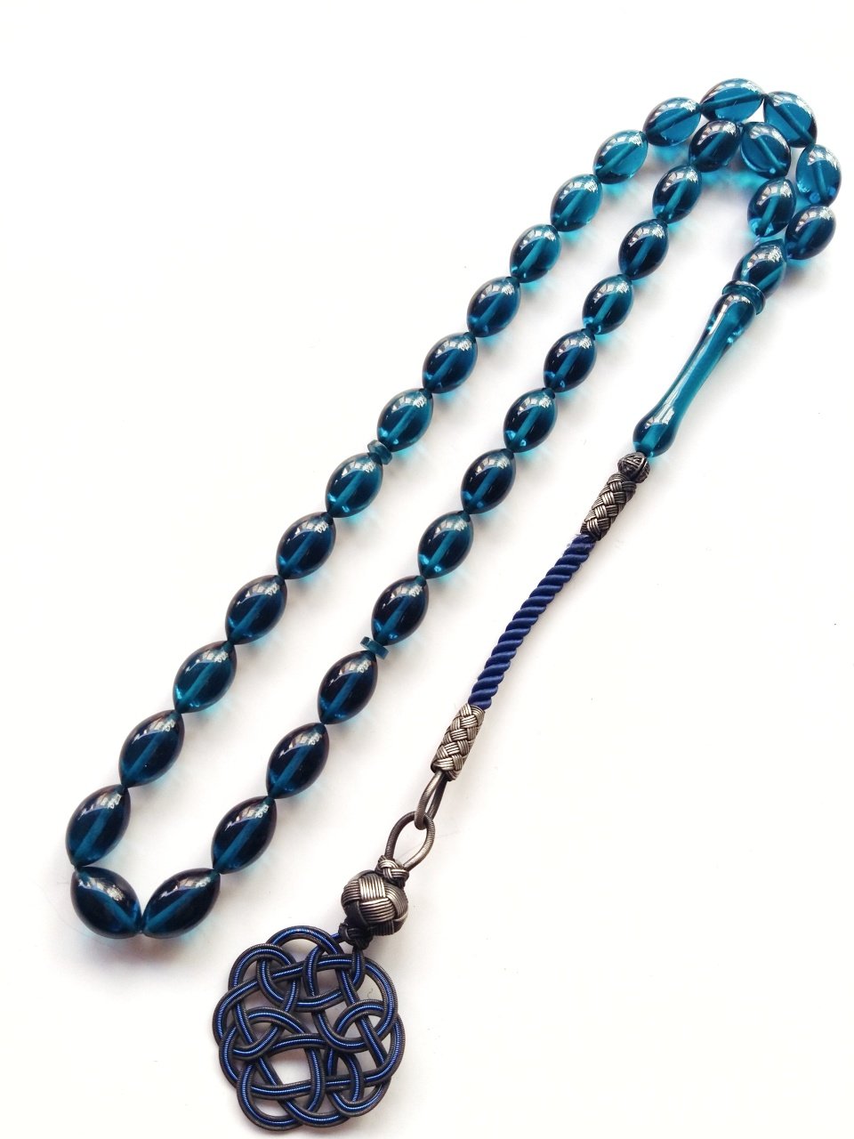 Kazaz Püsküllü Parlament Mavisi Sıkma Kehribar Tesbih