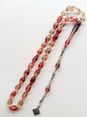 925 Ayar Gümüş Püsküllü Hareli Sıkma Kehribar Tesbih