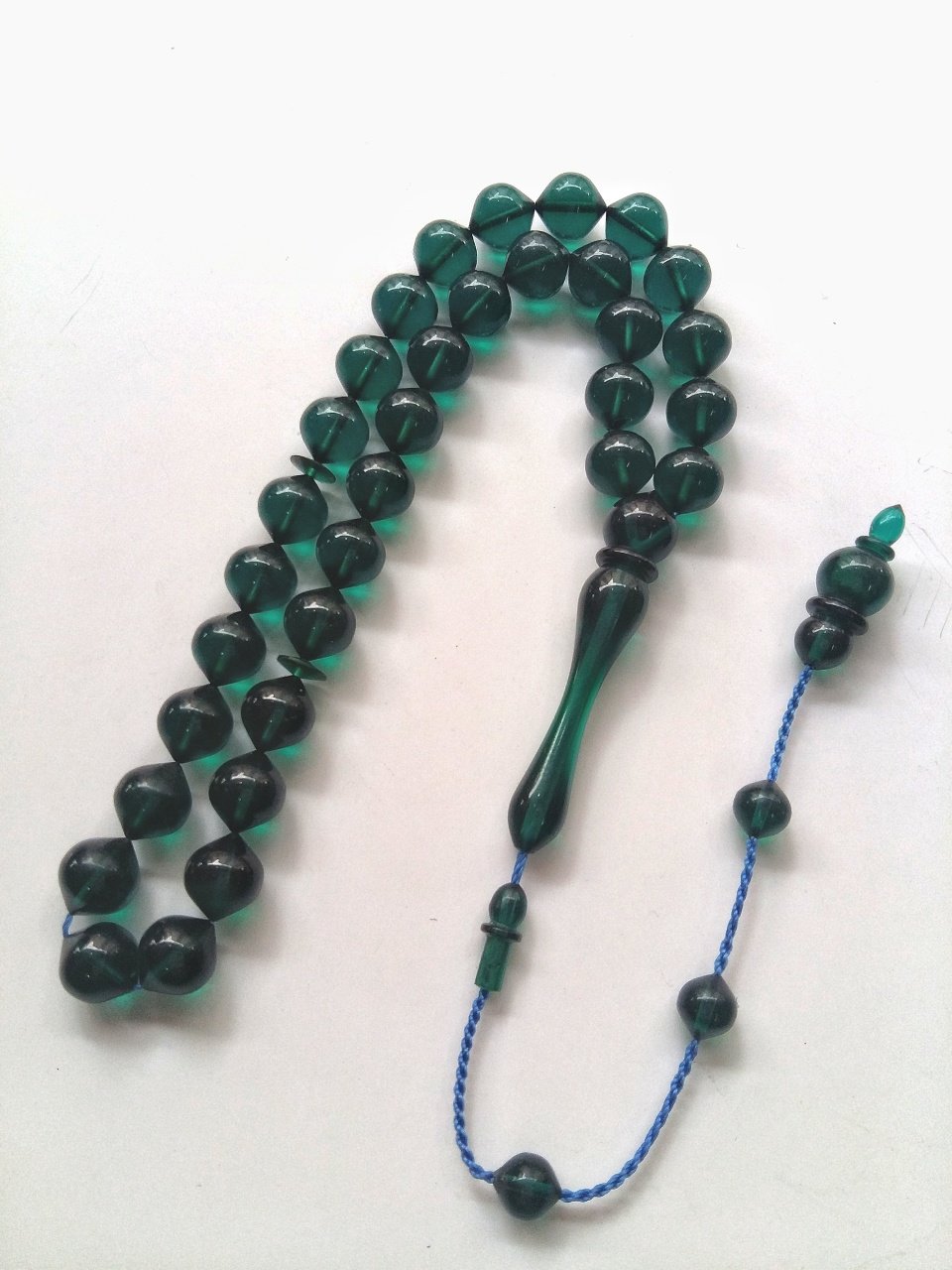 Usta Yapımı Koleksiyonluk Istanbul Kesim Petrol Yeşili Sıkma Kehribar Tesbih