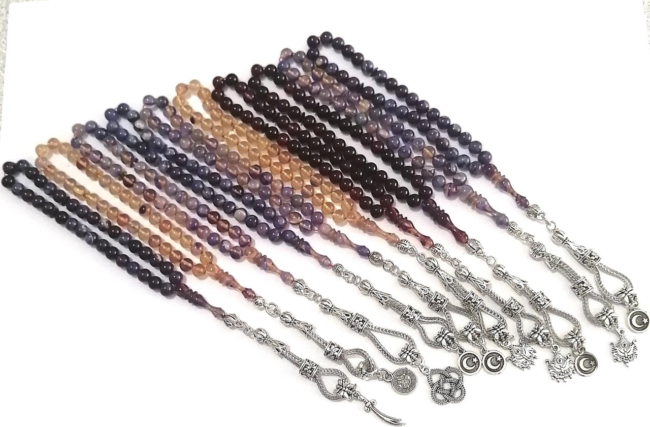 Alpaka Püsküllü Küre Kesim Burokrat Boy 10 lu lot Sıkma Kehribar Tesbih