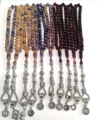 Alpaka Püsküllü Küre Kesim Burokrat Boy 10 lu lot Sıkma Kehribar Tesbih