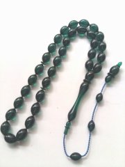 Usta Yapımı Koleksiyonluk Beyzi Kesim Petrol Yeşili Sıkma Kehribar Kehribar