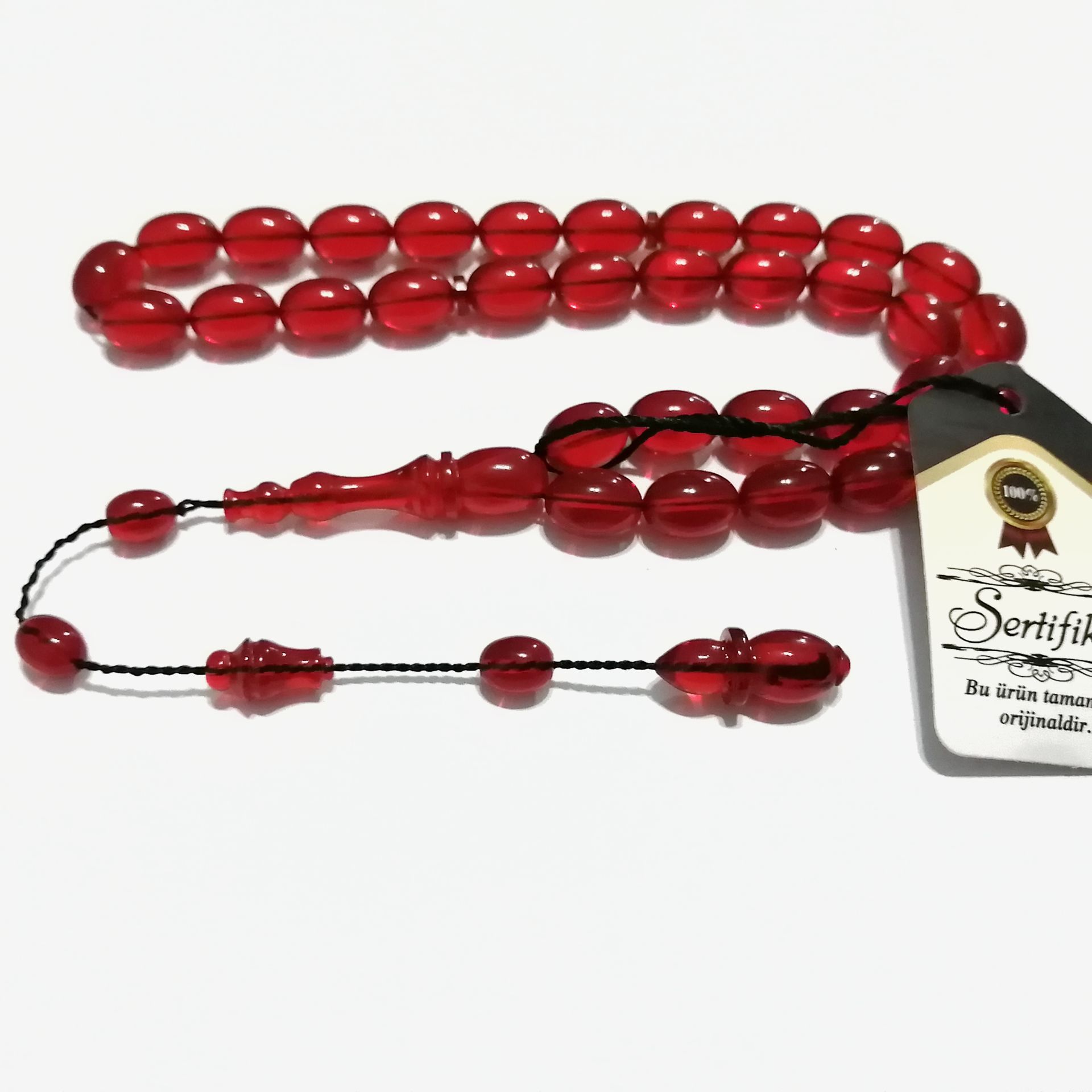 Sistem Püsküllü Beyzi Kesim Ateş Kehribar Tesbih