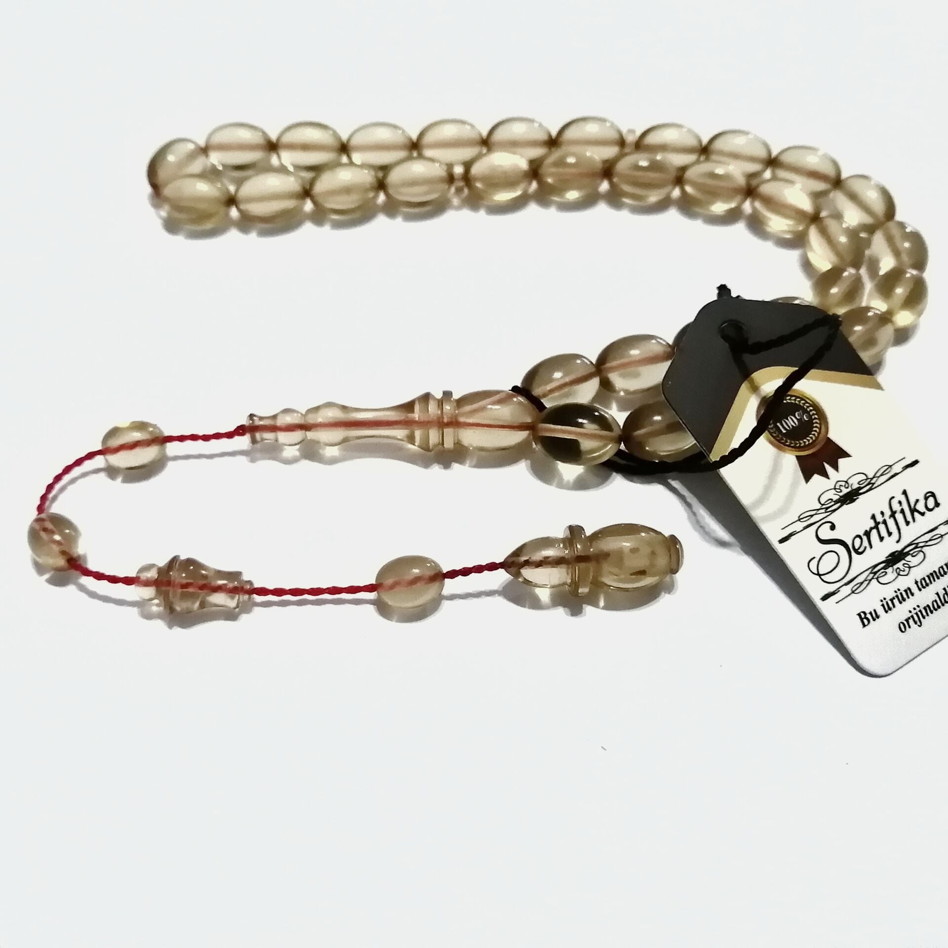 Sistem Püsküllü Beyzi Kesim Ateş Kehribar Tesbih