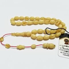 Sistem Püsküllü Beyzi Kesim Hareli Sıkma Kehribar Tesbih