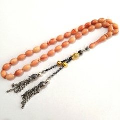 Alpaka Püsküllü Beyzi Kesim Sıkma Kehribar Tesbih