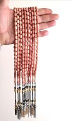 Alpaka Püsküllü Beyzi Kesim Sıkma Kehribar Tesbih