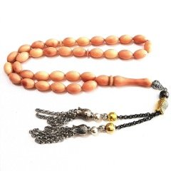 Alpaka Püsküllü Beyzi Kesim Sıkma Kehribar Tesbih