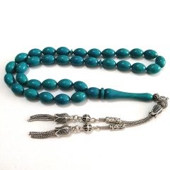 Alpaka Püsküllü Beyzi Kesim Sıkma Kehribar Tesbih