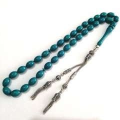 Alpaka Püsküllü Beyzi Kesim Sıkma Kehribar Tesbih