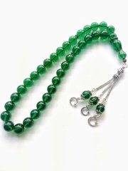 925 Ayar Gümüş Püsküllü Küre Kesim Türbe Yeşili Ateş Kehribar Tesbih