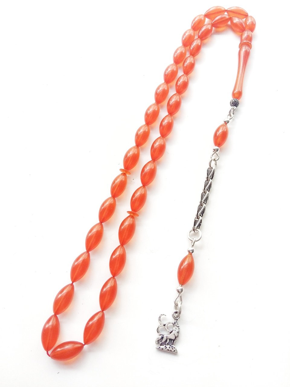 925 Ayar Gümüş Püsküllü Zar Renginde Sıkma Kehribar Tesbih