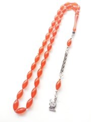 925 Ayar Gümüş Püsküllü Zar Renginde Sıkma Kehribar Tesbih