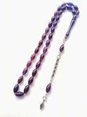 925 Ayar Gümüş Püsküllü Parlement Mavisi Yansımalı Çektikçe Parlayacak Sıkma Kehribar Tesbih