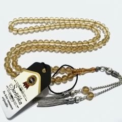 925 Ayar Gümüş Püsküllü Küre Kesim  Ateş Kehribar 99 luk Namaz Tesbihi