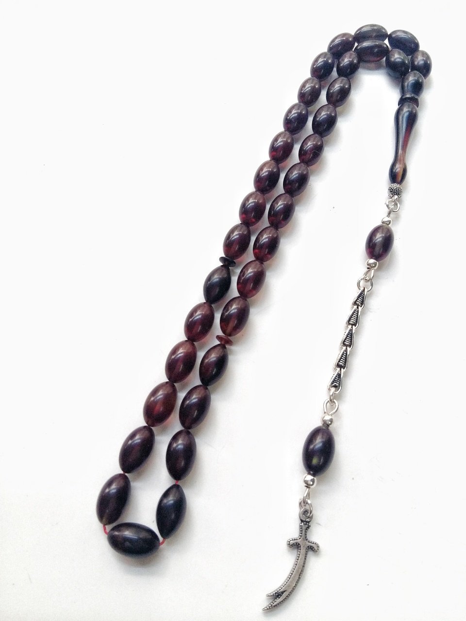 925 Ayar Gümüş Püsküllü Hareli Sıkma Kehribar Tesbih