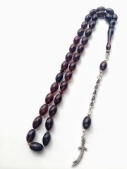 925 Ayar Gümüş Püsküllü Hareli Sıkma Kehribar Tesbih