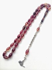 925 Ayar Gümüş Püsküllü Hareli Sıkma Kehribar Tesbih