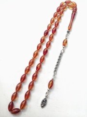 925 Ayar Gümüş Püsküllü Hareli Sıkma Kehribar Tesbih