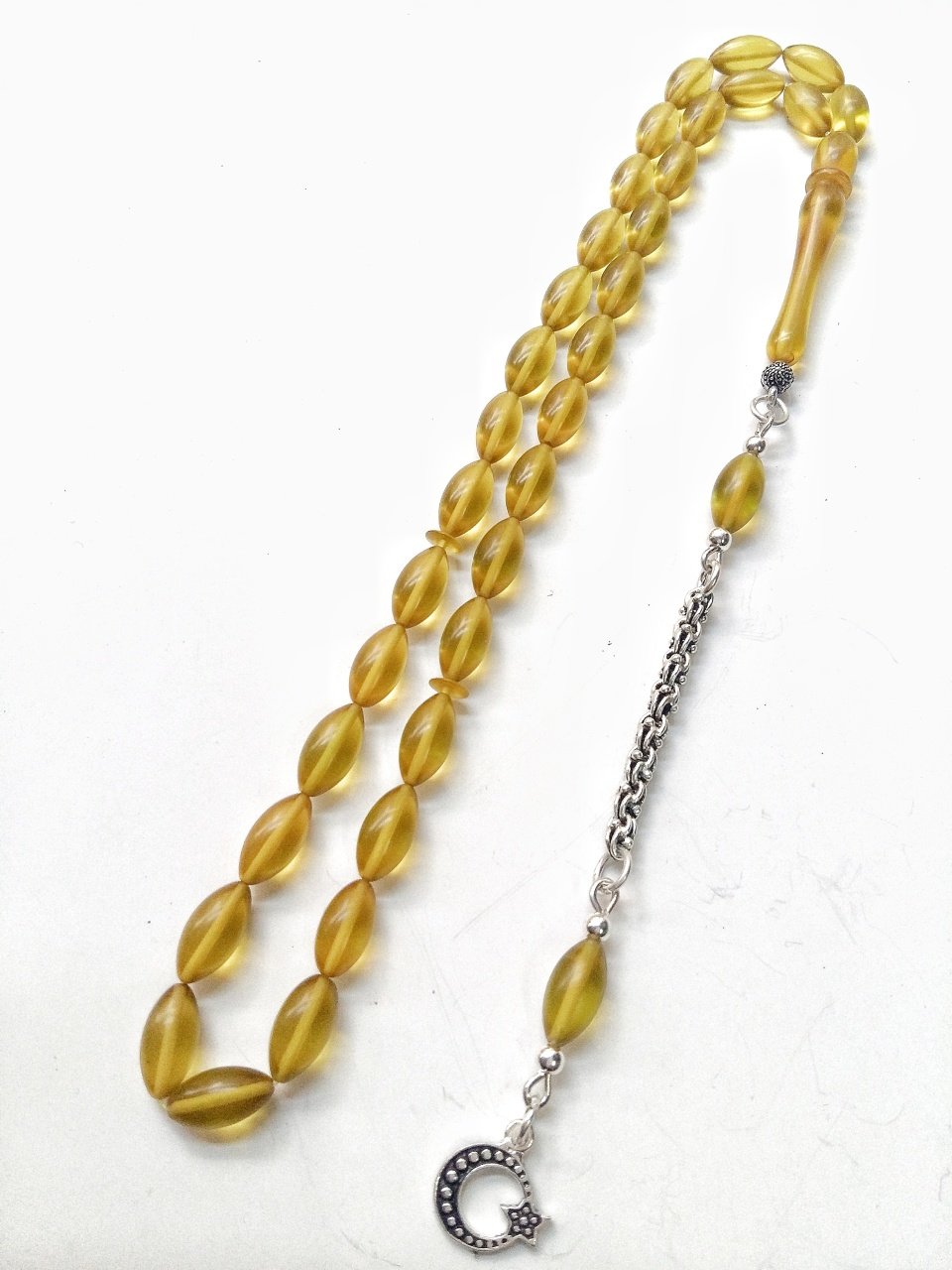 925 Ayar Gümüş Püsküllü Sıkma Kehribar Tesbih