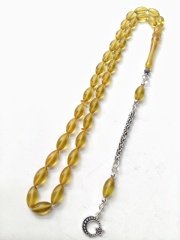 925 Ayar Gümüş Püsküllü Sıkma Kehribar Tesbih