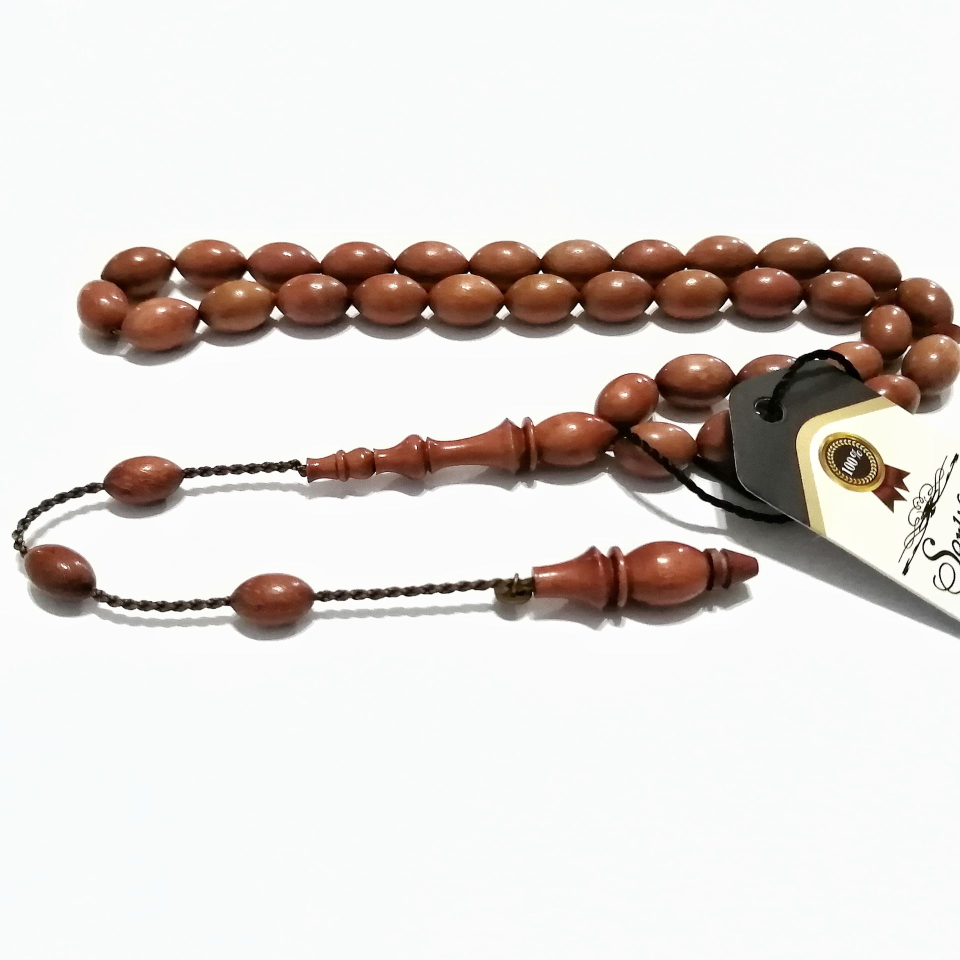 Sistem Püsküllü Beyzi Kesim Kırmızı Fildişi Ağacı Tesbih