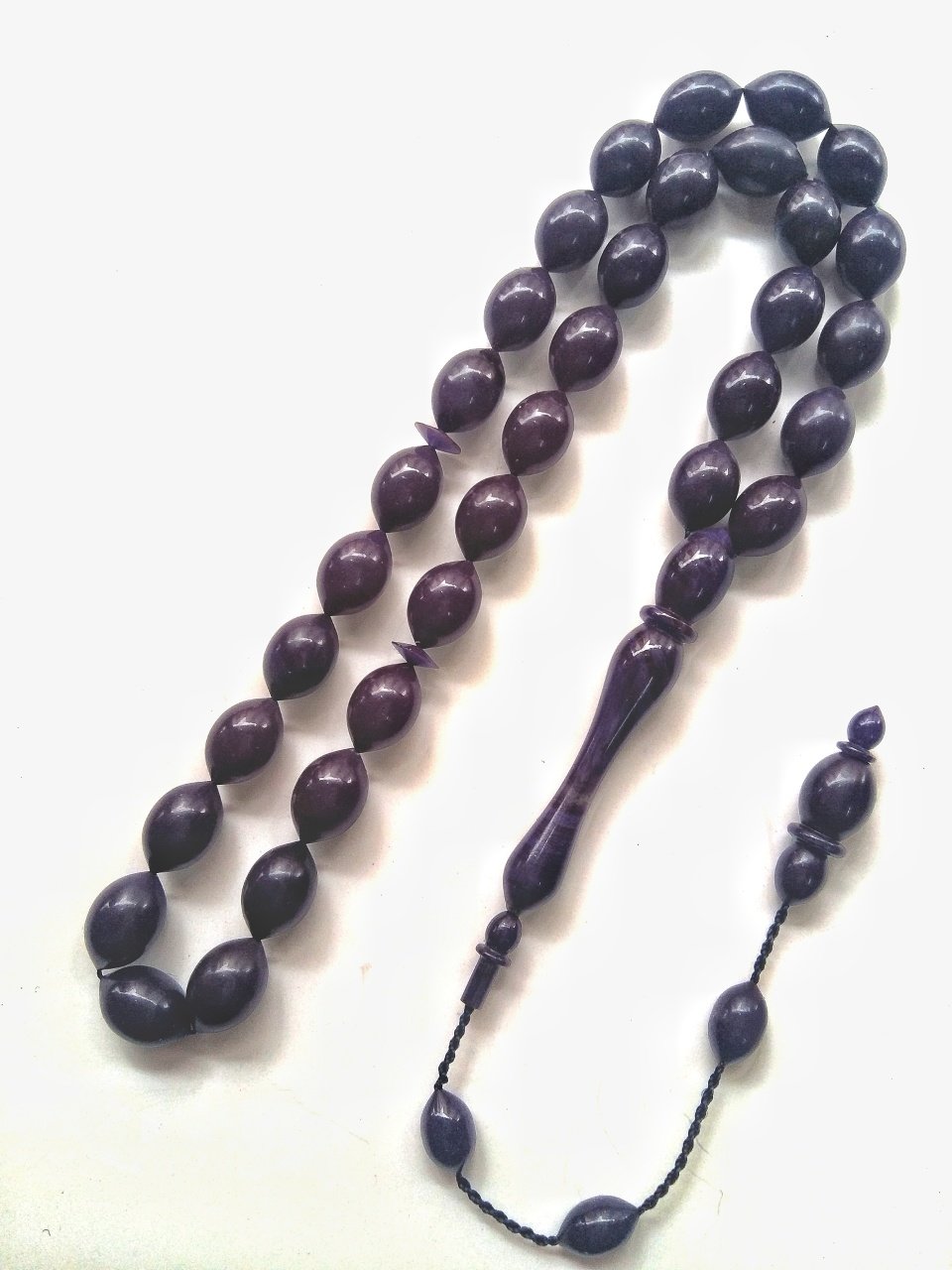 Usta Yapımı Koleksiyonluk Beyzi Kesim Patlıcan Moru Renkli Ateş Kehribar Tesbih