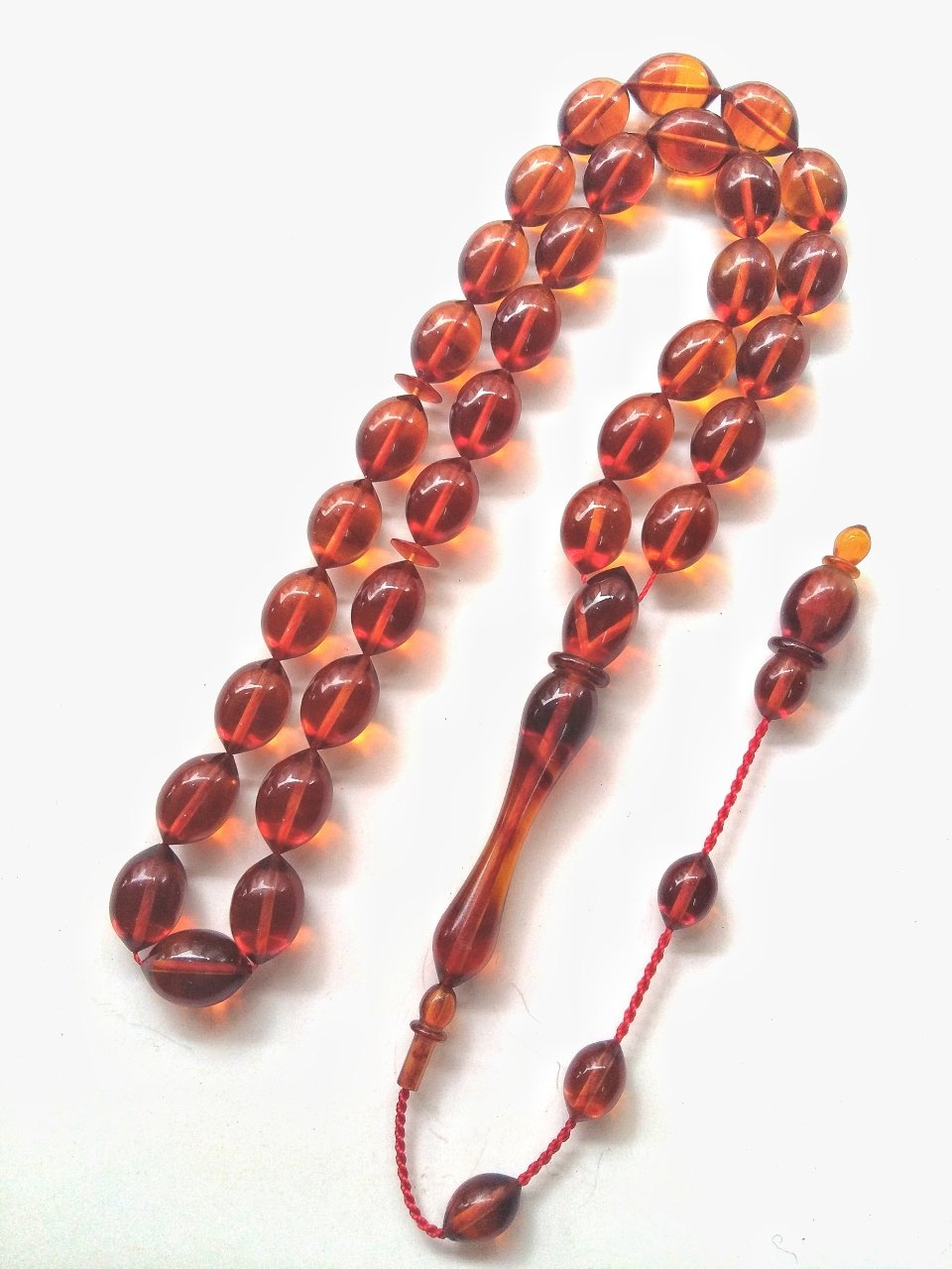 Usta Yapımı Koleksiyonluk Beyzi Kesim Çay Renginde Ateş Kehribar Tesbih
