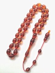 Usta Yapımı Koleksiyonluk Beyzi Kesim Çay Renginde Ateş Kehribar Tesbih