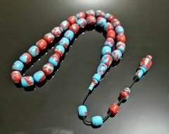 sistem püsküllü tamamı özel işçilikli kapsül kesim bordo mavi arizona firuze tesbih