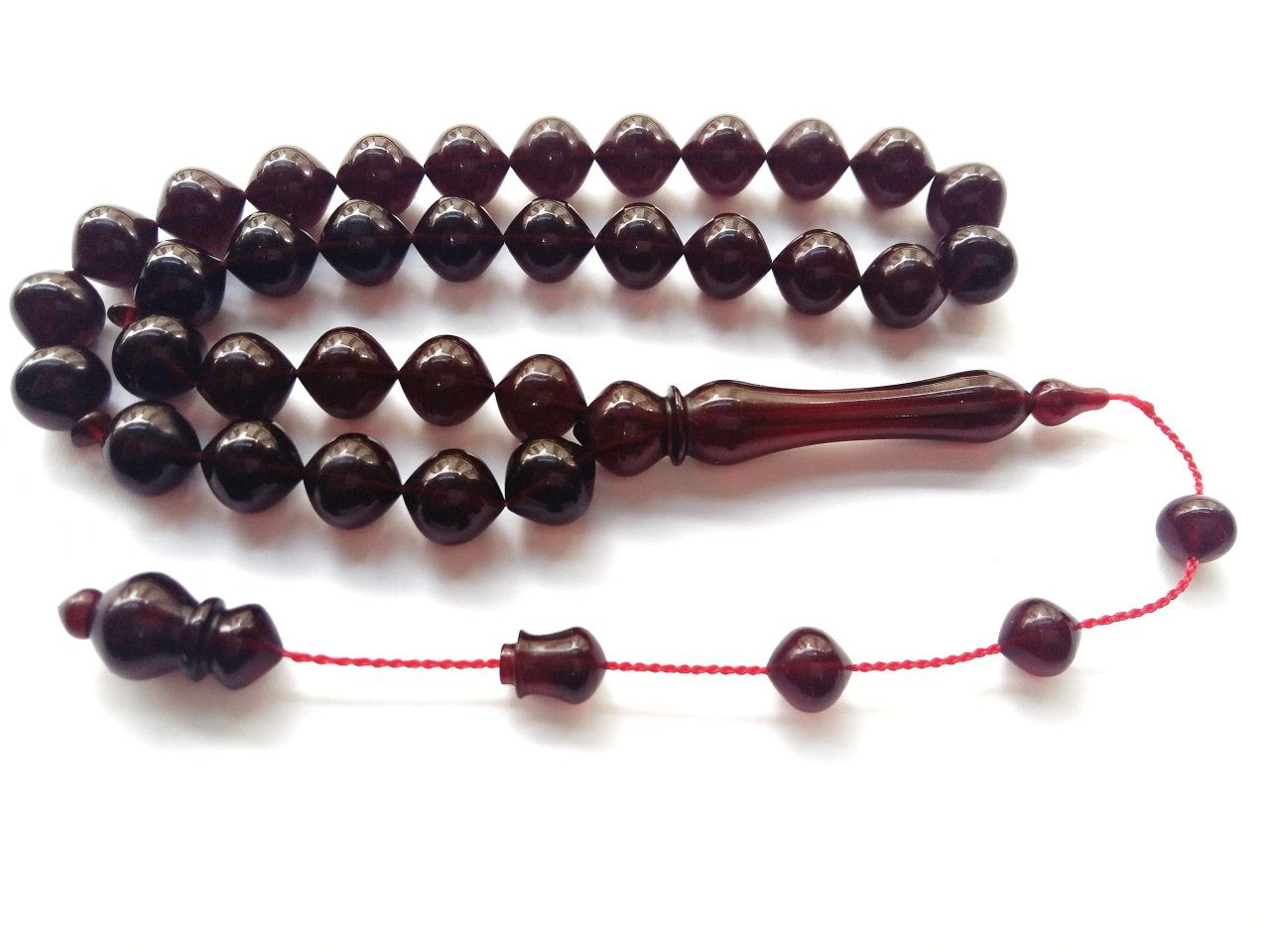 Usta Yapımı Koleksiyonluk Istanbul Kesim Bordo Yansimalı Ateş Kehribar Tesbih