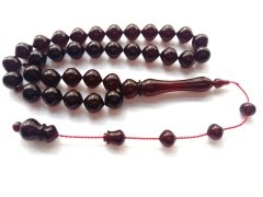 Usta Yapımı Koleksiyonluk Istanbul Kesim Bordo Yansimalı Ateş Kehribar Tesbih