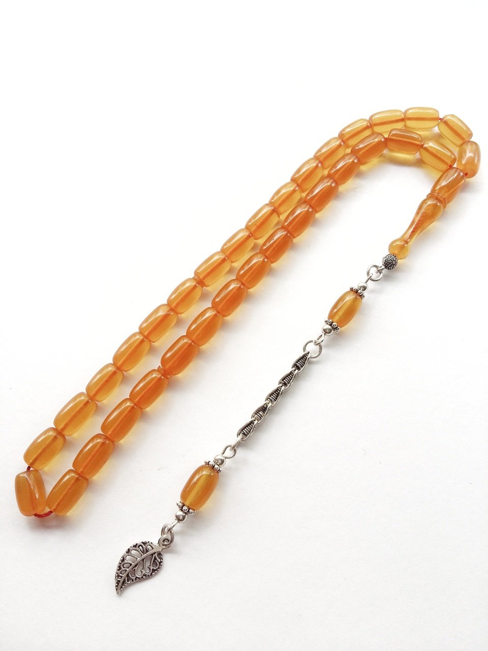 925 Ayar Gümüş Püsküllü Kapsül Kesim Sıkma Kehribar Tesbih