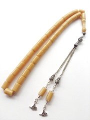 925 Ayar Gümüş Püsküllü Yoğun Hareli Sıkma Kehribar Tesbih