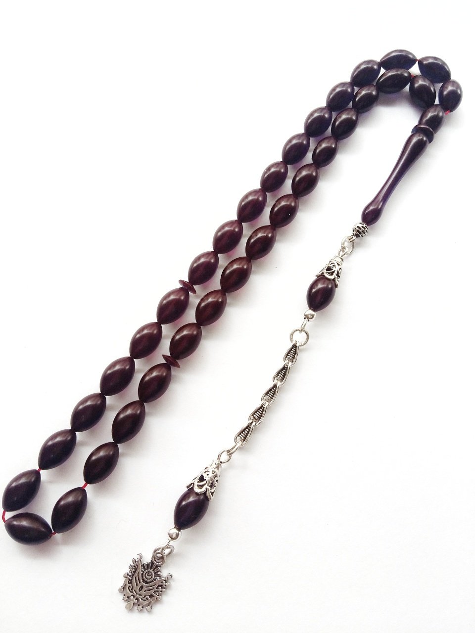 925 Ayar Gümüş Püsküllü Yoğun Hareli Sıkma Kehribar Tesbih