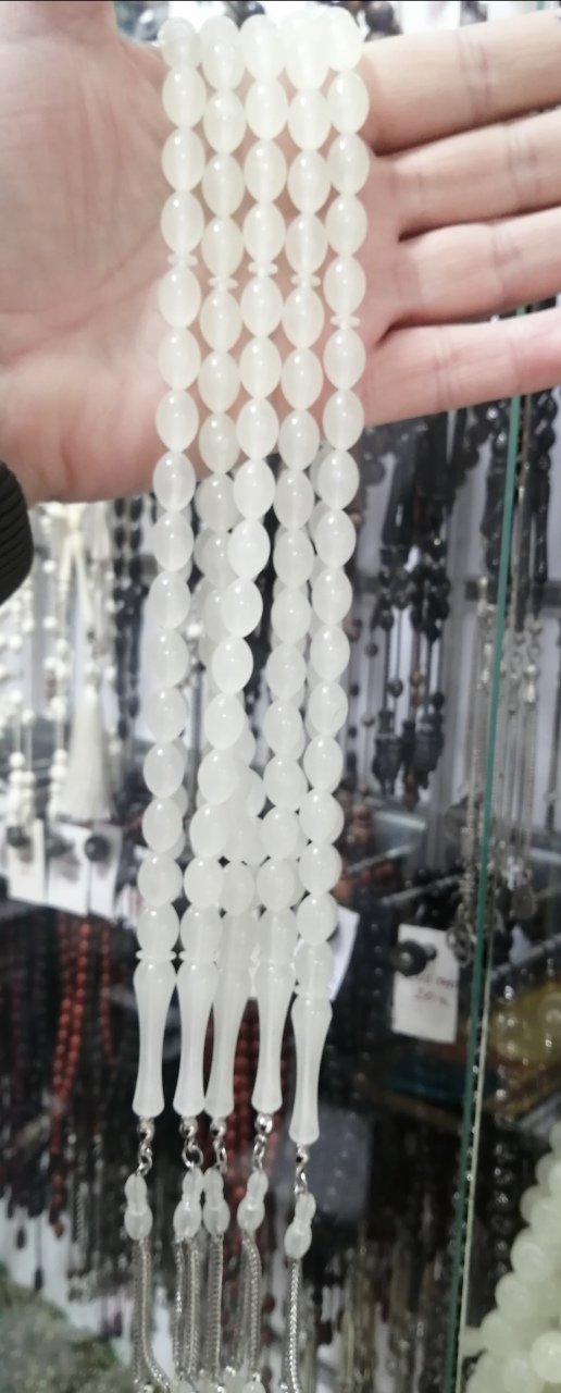 Alpaka püsküllü beyzi kesim kedi gözü fosforlu tesbih