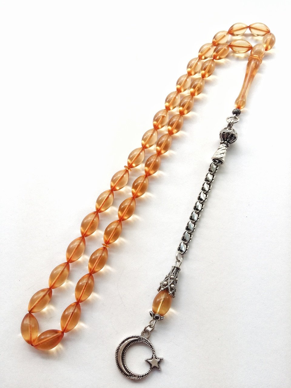 925 Ayar Gümüş Püsküllü Sıkma Kehribar Tesbih