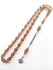 925 Ayar Gümüş Püsküllü Sıkma Kehribar Tesbih