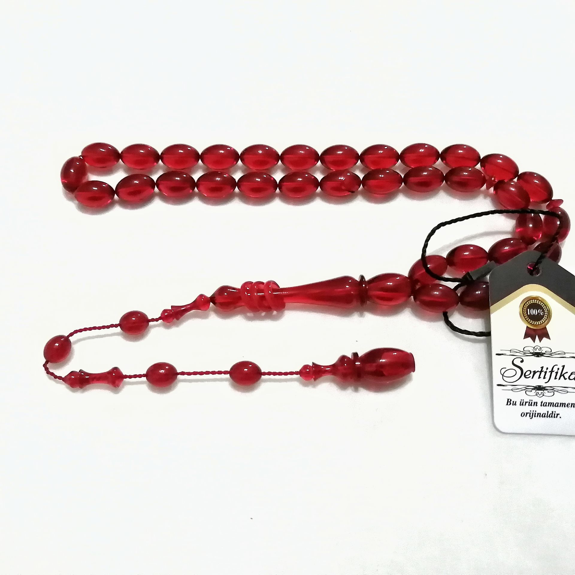 Sistem Püsküllü 06 Şeffaf Delim İmamesi Halkalı Hatasız Beyzi Kesim Ateş Kehribar Tesbih