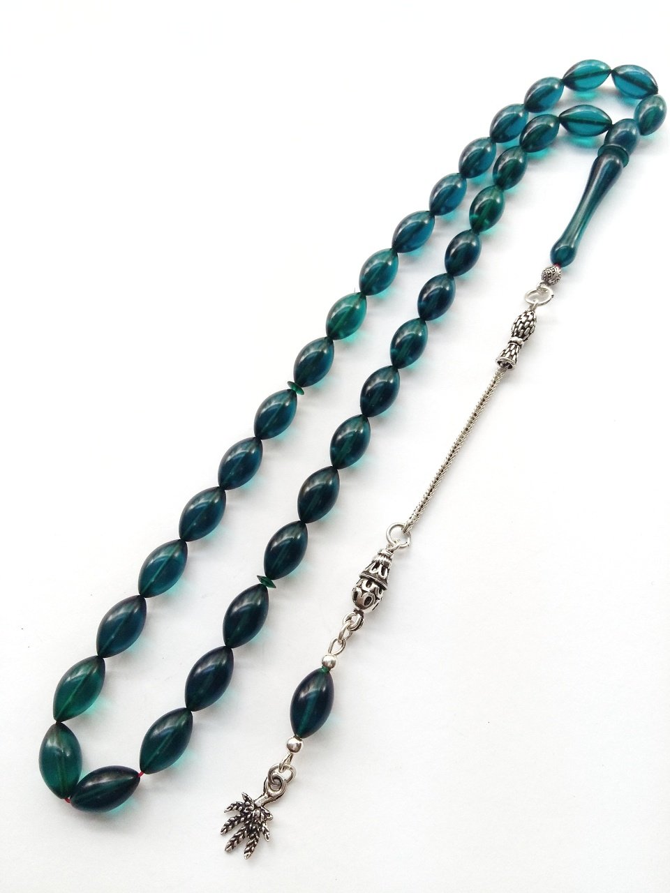 925 Ayar Gümüş Püsküllü Sıkma Kehribar Tesbih